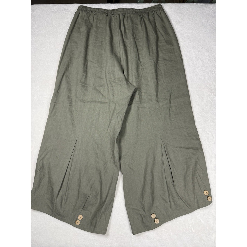 Soft Surroundings Women's Linen Blend Wide Leg Crop Pants Olive Green Size M - Picture 10 of 10